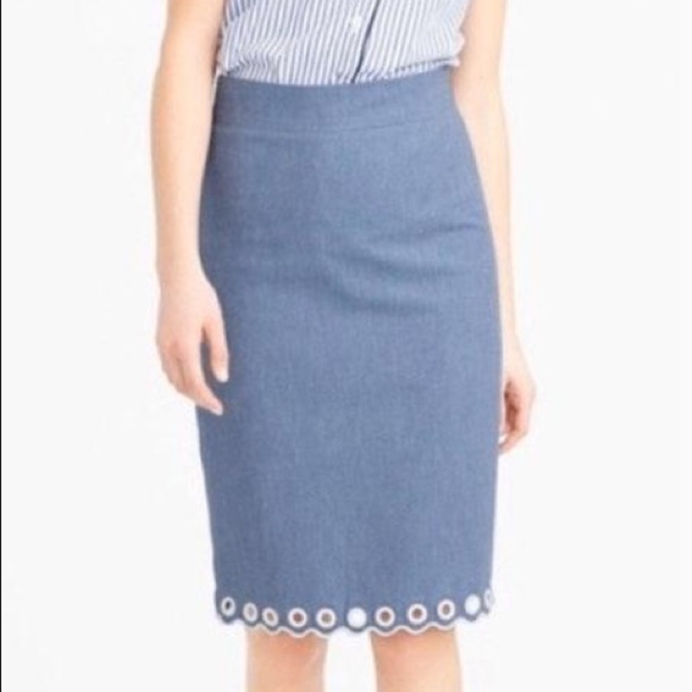 J Crew Scalloped Hem Chambray Pencil Skirt